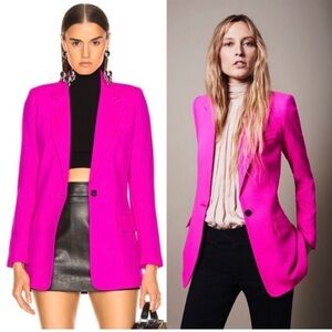 Smythe Neon Pink Single Breasted Wool Blazer Pointed Collared Jacket Size 10